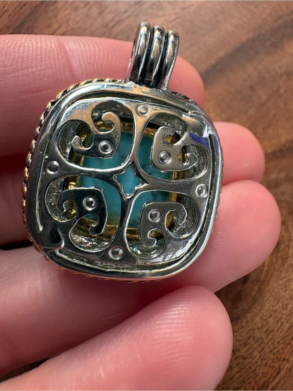 Turquoise Stone Silver & Gold-Tone Pendant - Women Jewelry - Picture 5 of 8